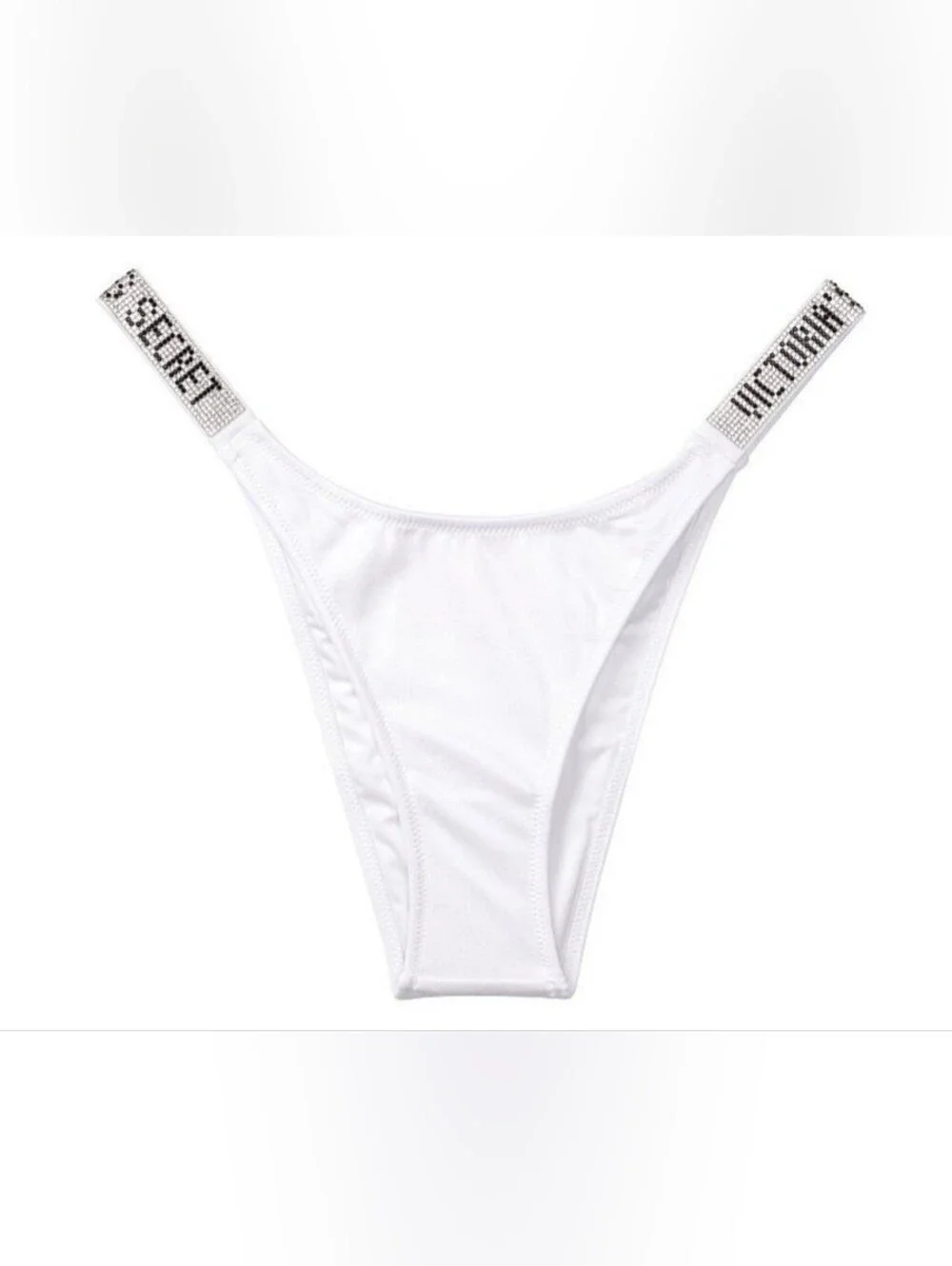 XS S Victoria's Secret Swim Shine Strap Brazilian Bikini Bottom White